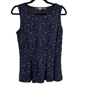 Eva Franco Blue Floral Brocade Peplum Top Women’s S Anthro Y2K Preppy Twee